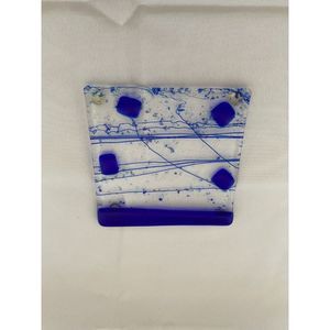 Fused Glass Coaster Blue and Clear 4 3/4"